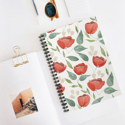 Crimson Blooms Spiral Notebook | Red Watercolor Floral Ruled Journal