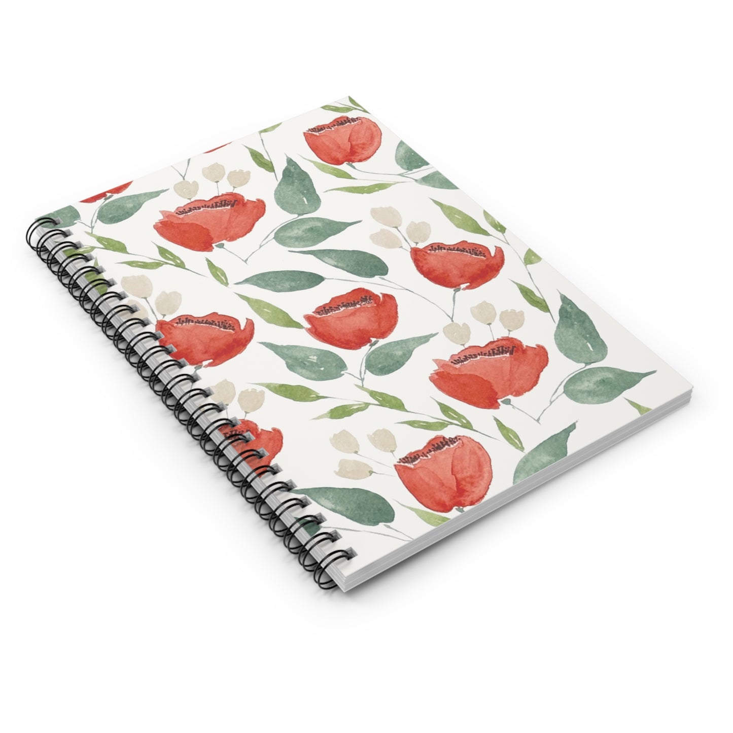 Crimson Blooms Spiral Notebook | Red Watercolor Floral Ruled Journal