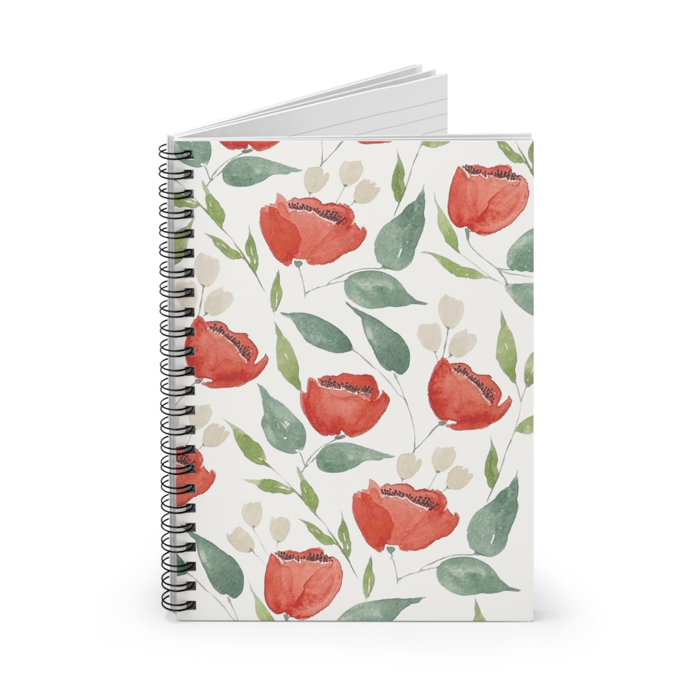 Crimson Blooms Spiral Notebook | Red Watercolor Floral Ruled Journal