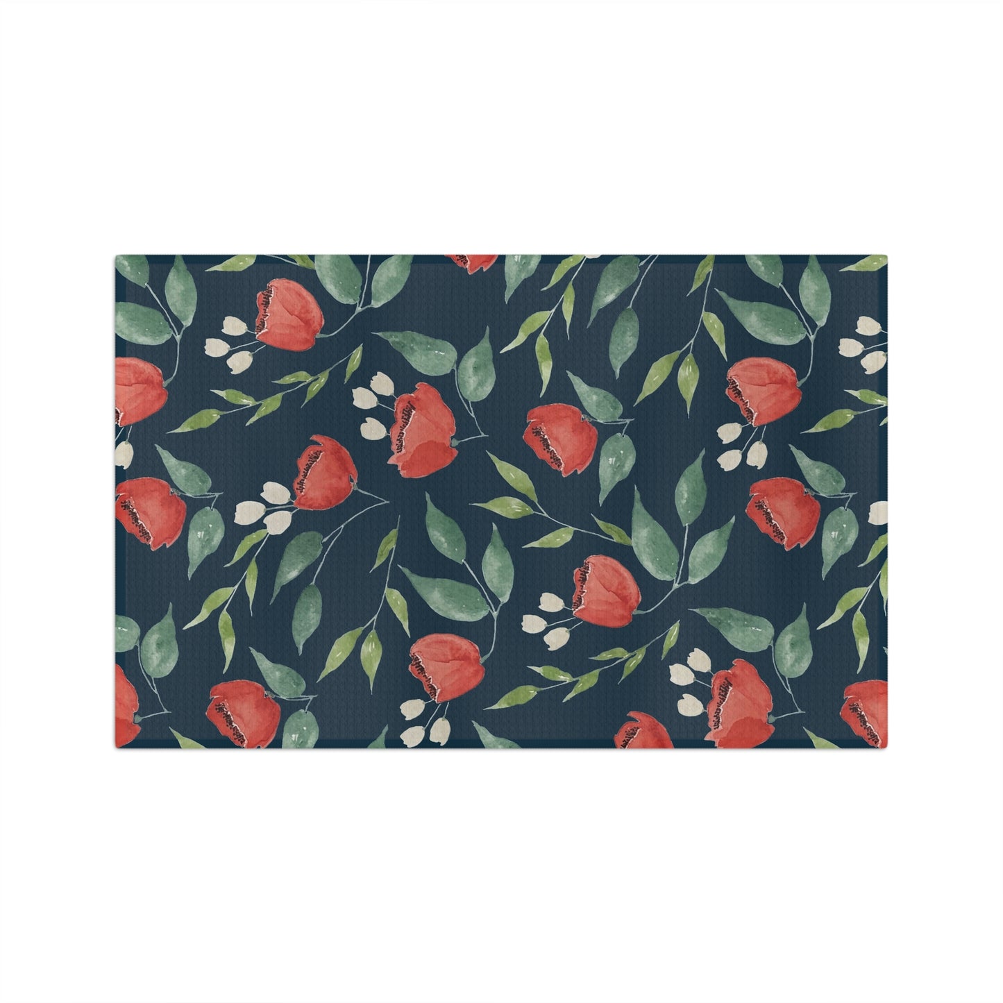 Midnight Blooms watercolor floral tea towel full repeat pattern — dark floral kitchen linen by 723 & Co. Design Studio