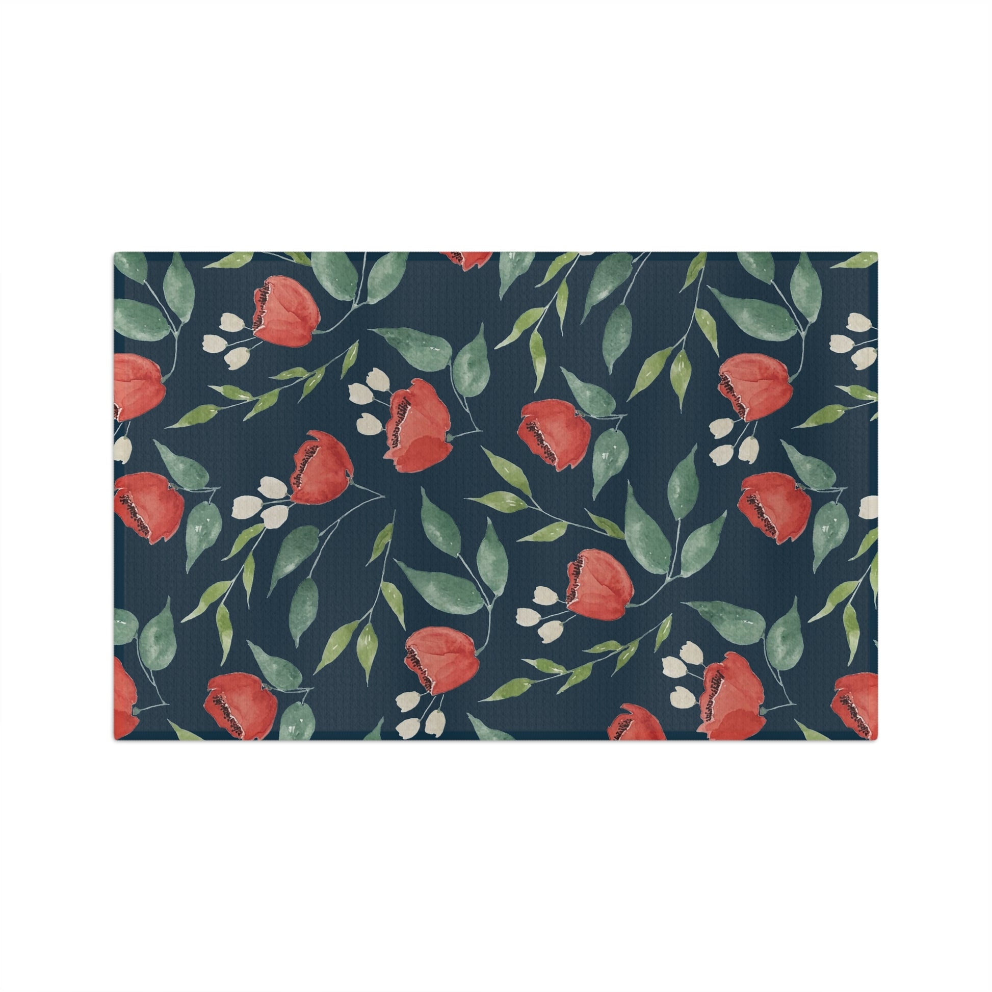 Midnight Blooms watercolor floral tea towel full repeat pattern — dark floral kitchen linen by 723 & Co. Design Studio