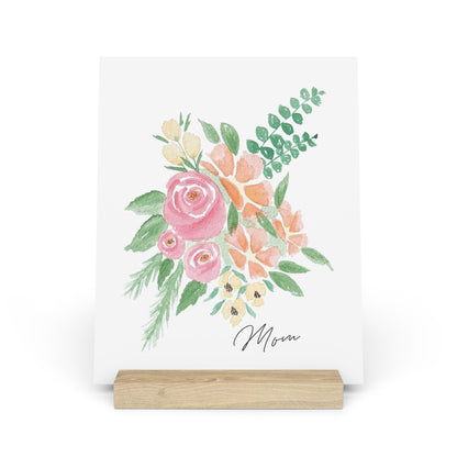 Barely Blush personalized watercolor fingerprint art print on oak gallery stand front