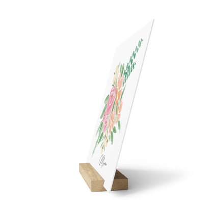 Barely Blush personalized watercolor fingerprint art print on oak gallery stand side