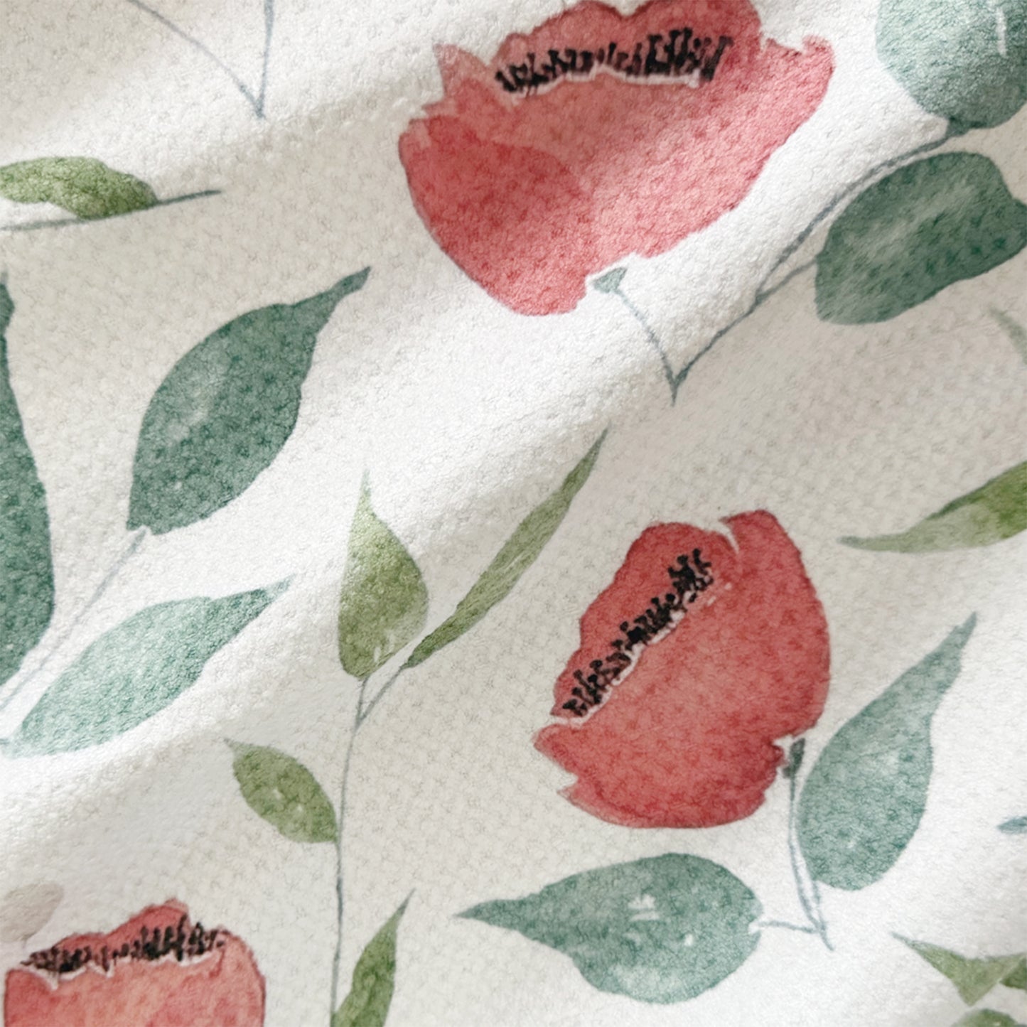 Crimson Blooms | Watercolor Poppy Tea Towel — Red Floral Kitchen Linen