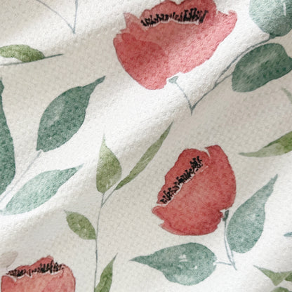 Crimson Blooms | Watercolor Poppy Tea Towel — Red Floral Kitchen Linen
