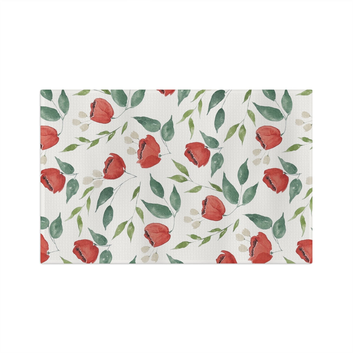 Crimson Blooms | Watercolor Poppy Tea Towel — Red Floral Kitchen Linen