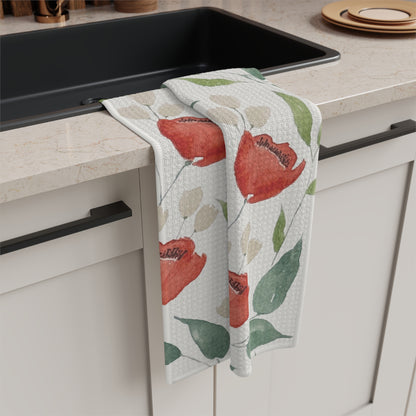 Crimson Blooms Microfiber Tea Towel
