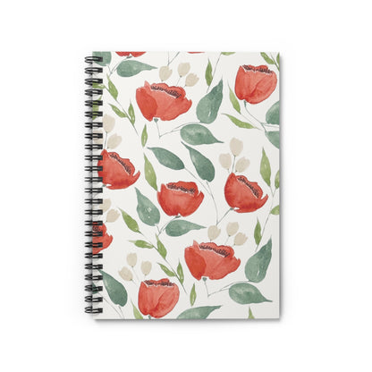 Crimson Blooms Spiral Notebook | Red Watercolor Floral Ruled Journal