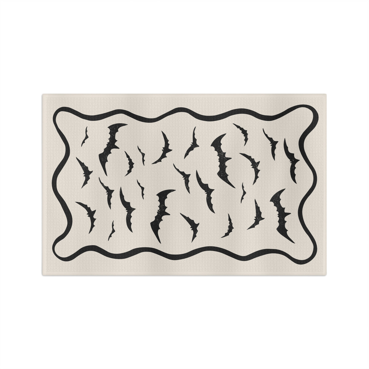 Bat Bash Halloween tea towel full pattern, spooky black bat kitchen linen by 723 & Co. Design Studio