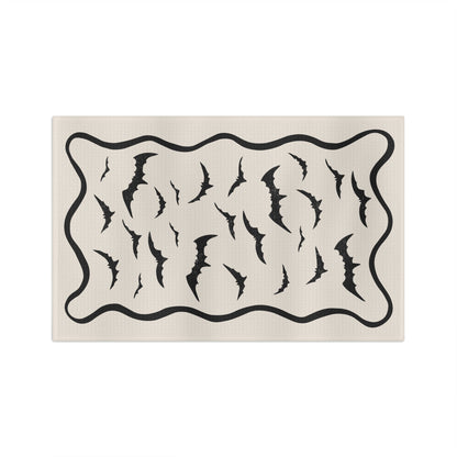 Bat Bash Halloween tea towel full pattern, spooky black bat kitchen linen by 723 & Co. Design Studio