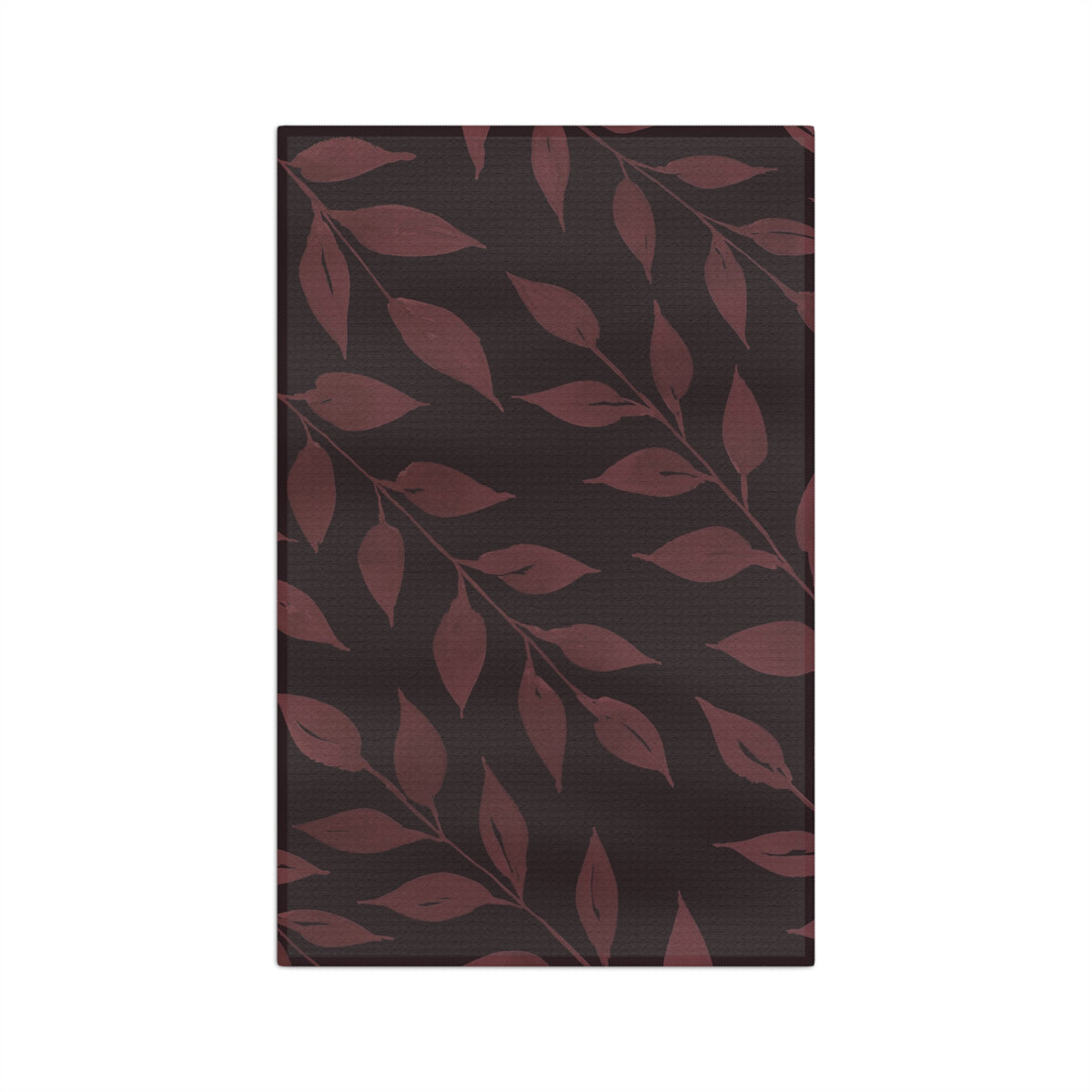 Fig Wild Leaves watercolor tea towel full design — flowing velvet plum botanical leaves on blackcurrant background by 723 & Co. Design Studio