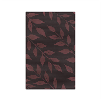 Fig Wild Leaves watercolor tea towel full design — flowing velvet plum botanical leaves on blackcurrant background by 723 & Co. Design Studio