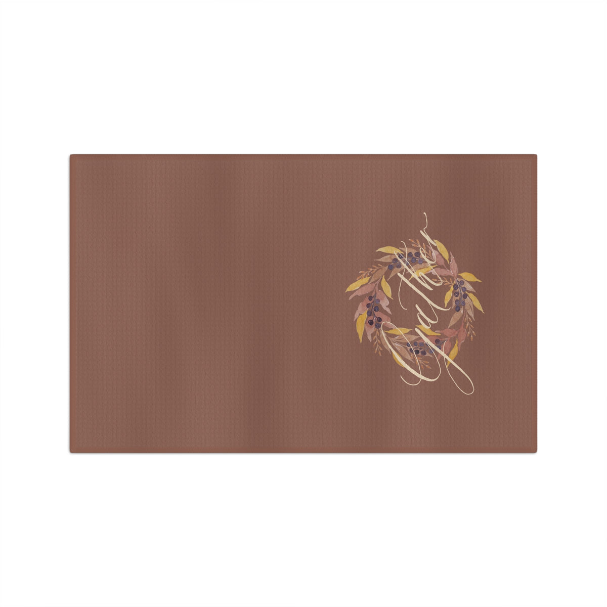 Gather watercolor autumn wreath tea towel full pattern — fall kitchen linen by 723 & Co. Design Studio