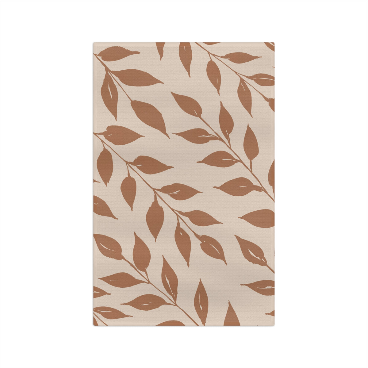 Harvest Wild Leaves watercolor tea towel full design, sweeping terracotta botanical leaves on cream background by 723 & Co. Design Studio