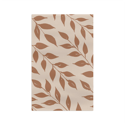 Harvest Wild Leaves watercolor tea towel full design, sweeping terracotta botanical leaves on cream background by 723 & Co. Design Studio