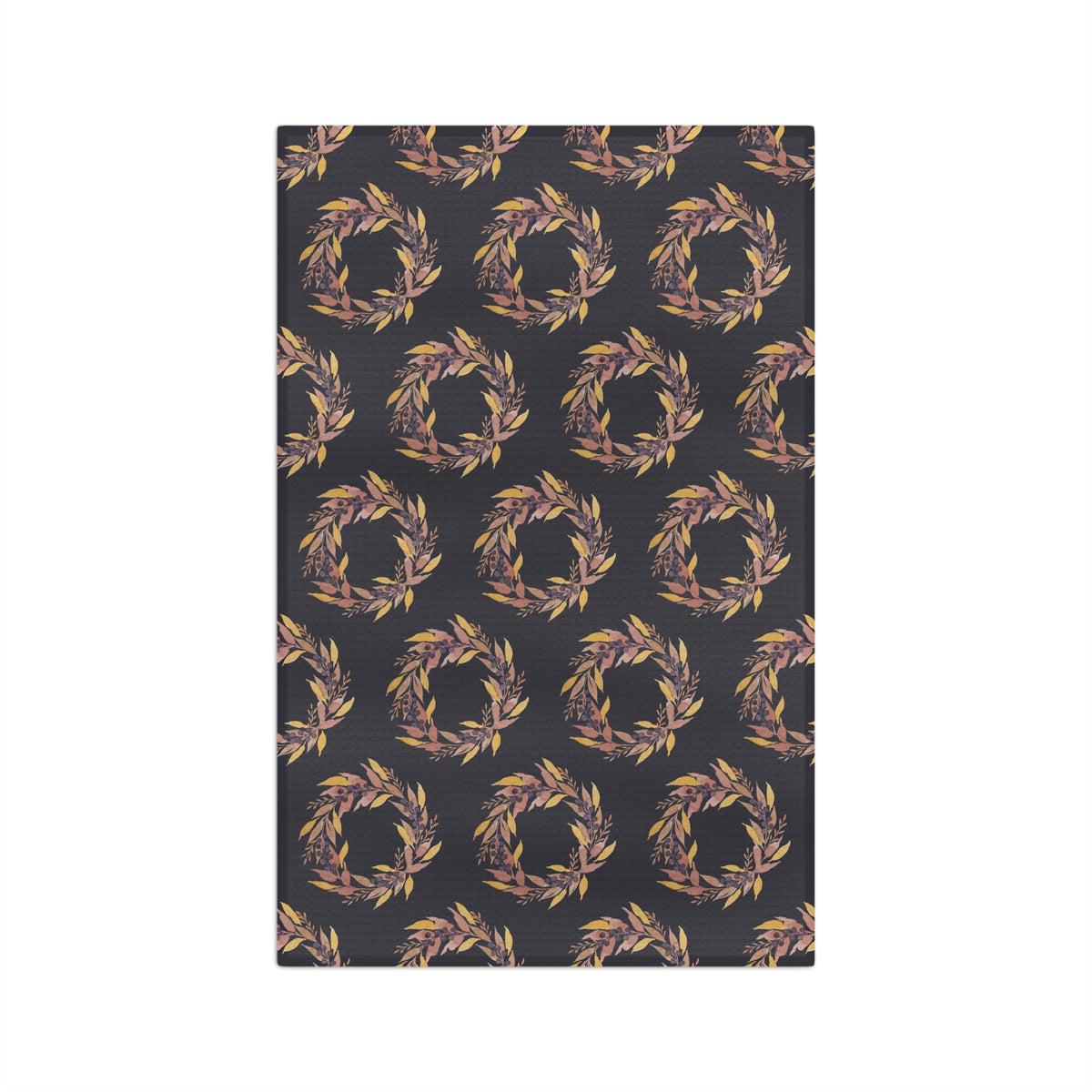 Harvest Wreath watercolor tea towel full pattern — fall kitchen linen by 723 & Co. Design Studio