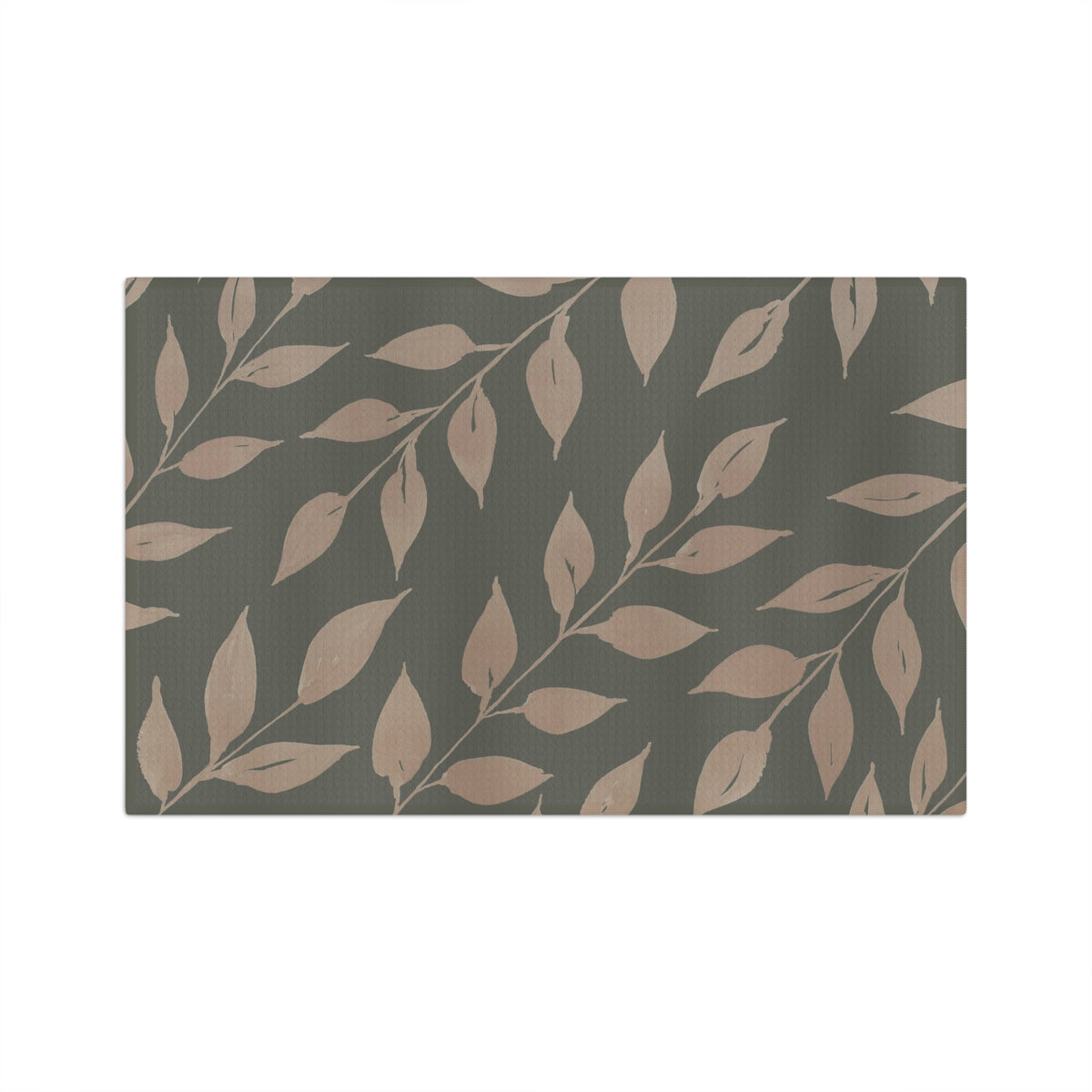 Sage Wild Leaves watercolor botanical tea towel full repeat pattern, slate green and warm taupe kitchen linen by 723 & Co. Design Studio