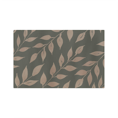 Sage Wild Leaves watercolor botanical tea towel full repeat pattern, slate green and warm taupe kitchen linen by 723 & Co. Design Studio