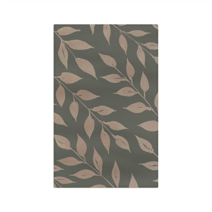 Sage Wild Leaves watercolor botanical tea towel full design, warm taupe leaf silhouettes on deep slate green by 723 & Co. Design Studio