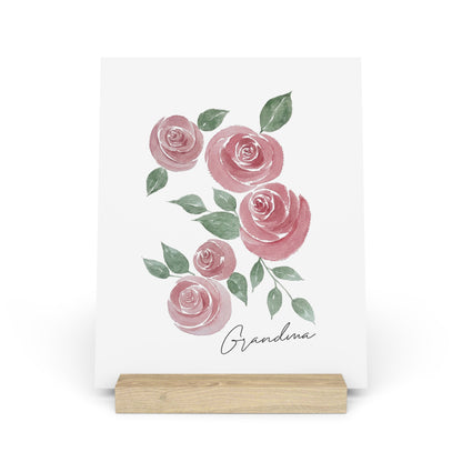Floral card with pink roses and 'Grandma' text on a white background