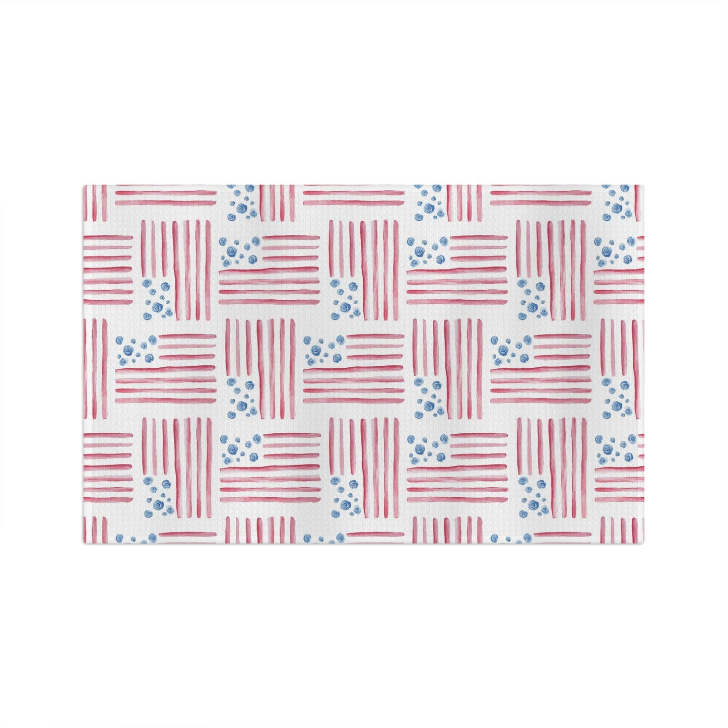 Red, White and Bloom watercolor flag tea towel full repeat pattern — patriotic kitchen linen by 723 & Co. Design Studio