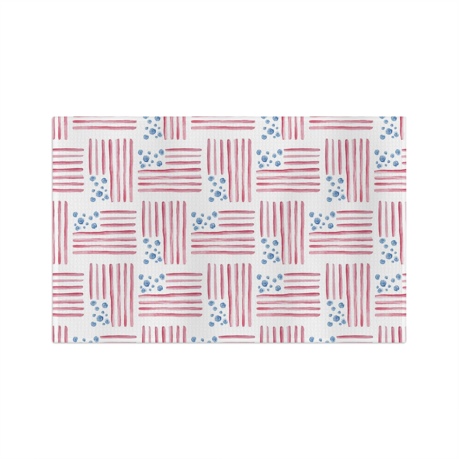 Red, White and Bloom watercolor flag tea towel full repeat pattern — patriotic kitchen linen by 723 & Co. Design Studio