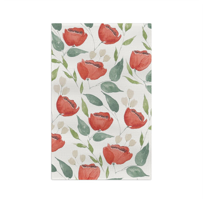 Crimson Blooms Microfiber Tea Towel