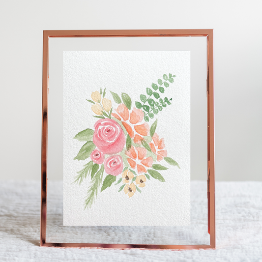 Rose Watercolor Floral Painting in Frame.